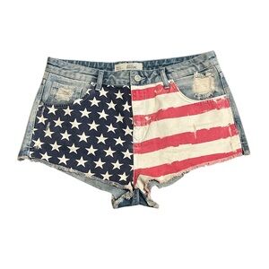 Topshop Moto Brooke red, white & blue distressed flag short shorts